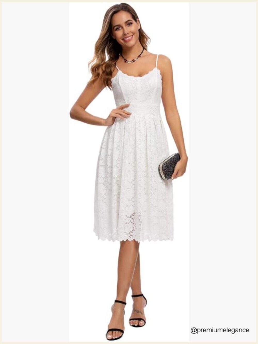 Spaghetti Strap V-Neck Lace Cocktail Dress Formal Wedding Guest A-Line